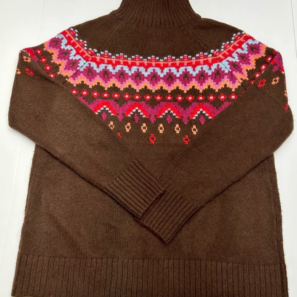 Lou & Grey Chocolate Knit Fairisle Mock Neck Sweater Women’s S Colorful - Picture 2 of 16